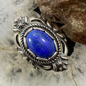 Carolyn Pollack Sterling Silver Oval Denim Lapis Decorated Ring For Women